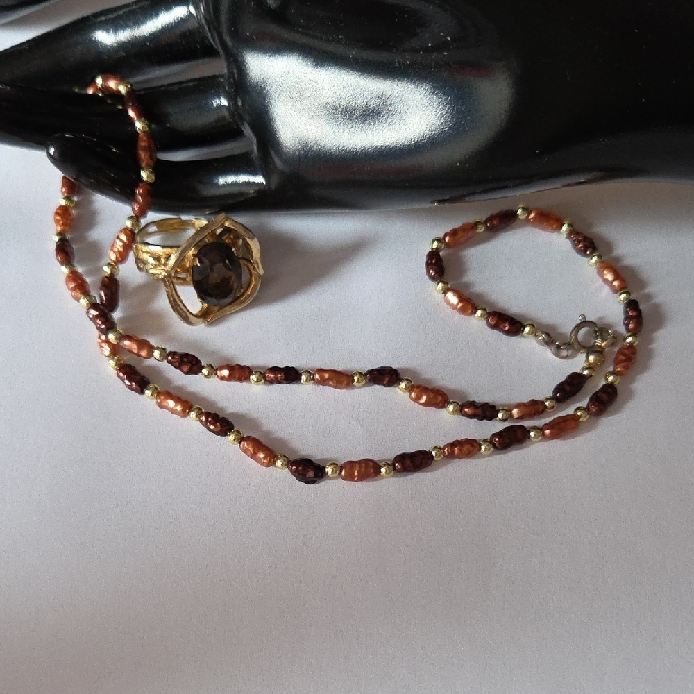 Chic Beaded Necklace and Ring Set in Rich Tones